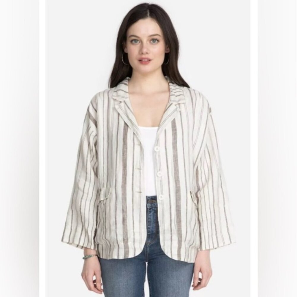 NWT JOHNNY WAS Zona Striped 100% LINEN Jacket MTI Style P46120-5 Size XS
